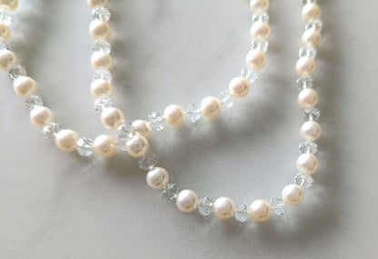 Tasaki Pearl Variation Long Necklace in white featuring 100 pearls and 95 Swarovski beads on a 120 cm chain