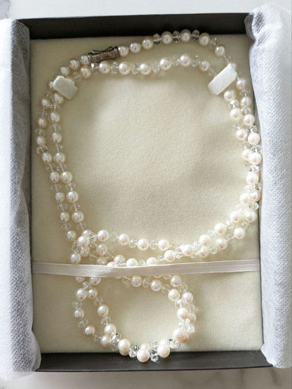 Tasaki Pearl Variation Long Necklace in white featuring 100 pearls and 95 Swarovski beads on a 120 cm chain