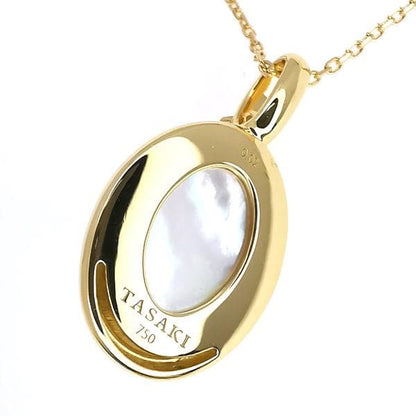 TASAKI K18 yellow gold necklace with a Mabe pearl pendant and small diamond accents on a 45cm chain