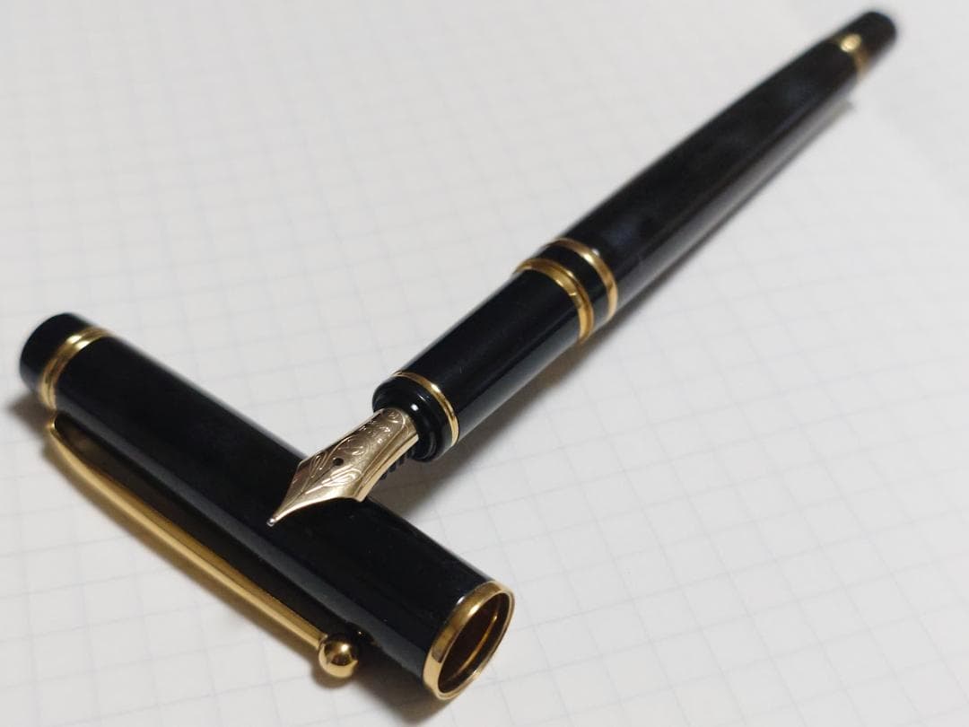 Kyoku-bi Hin Pilot Gransee gray marble fountain pen with 14K gold medium nib on white background