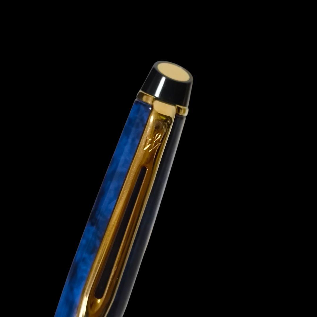Waterman Paris rotating ballpoint pen in blue marble color model 435/2 with chrome accents