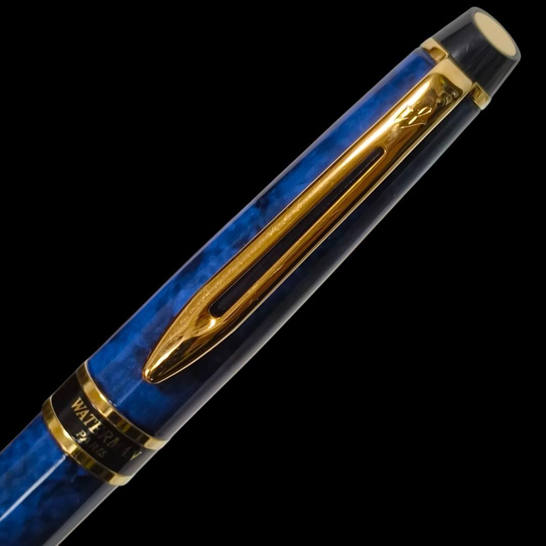 Waterman Paris rotating ballpoint pen in blue marble color model 435/2 with chrome accents