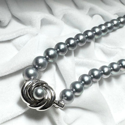 Tasaki Akoya blue gray pearl necklace and matching earrings with 7mm genuine pearls
