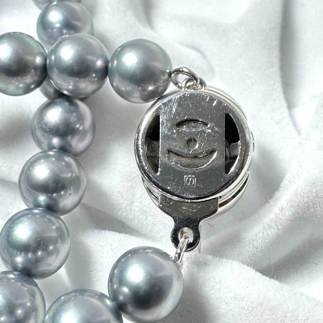 Tasaki Akoya blue gray pearl necklace and matching earrings with 7mm genuine pearls