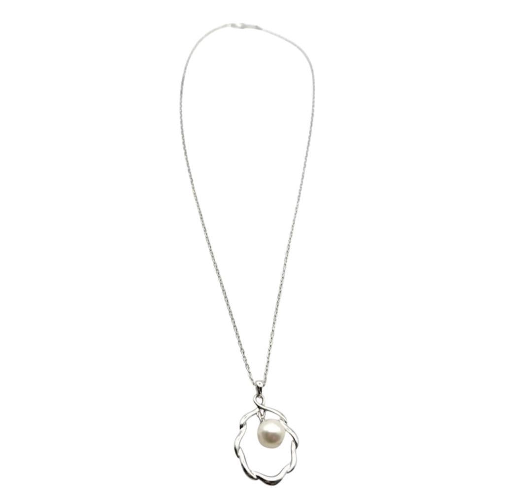 MIKIMOTO silver pendant necklace with 7mm bead, 1.8 cm by 2.5 cm pendant, 39.5 cm chain length
