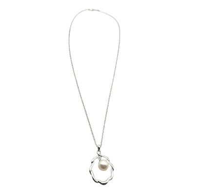 MIKIMOTO silver pendant necklace with 7mm bead, 1.8 cm by 2.5 cm pendant, 39.5 cm chain length