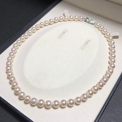 Akoya pearl necklace featuring 8.0mm round pearls with strong luster on a 43cm strand