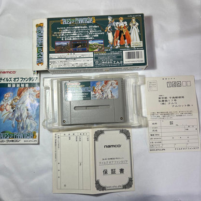 Tales of Fantasy Super Famicom game cartridge box with manual and warranty card included