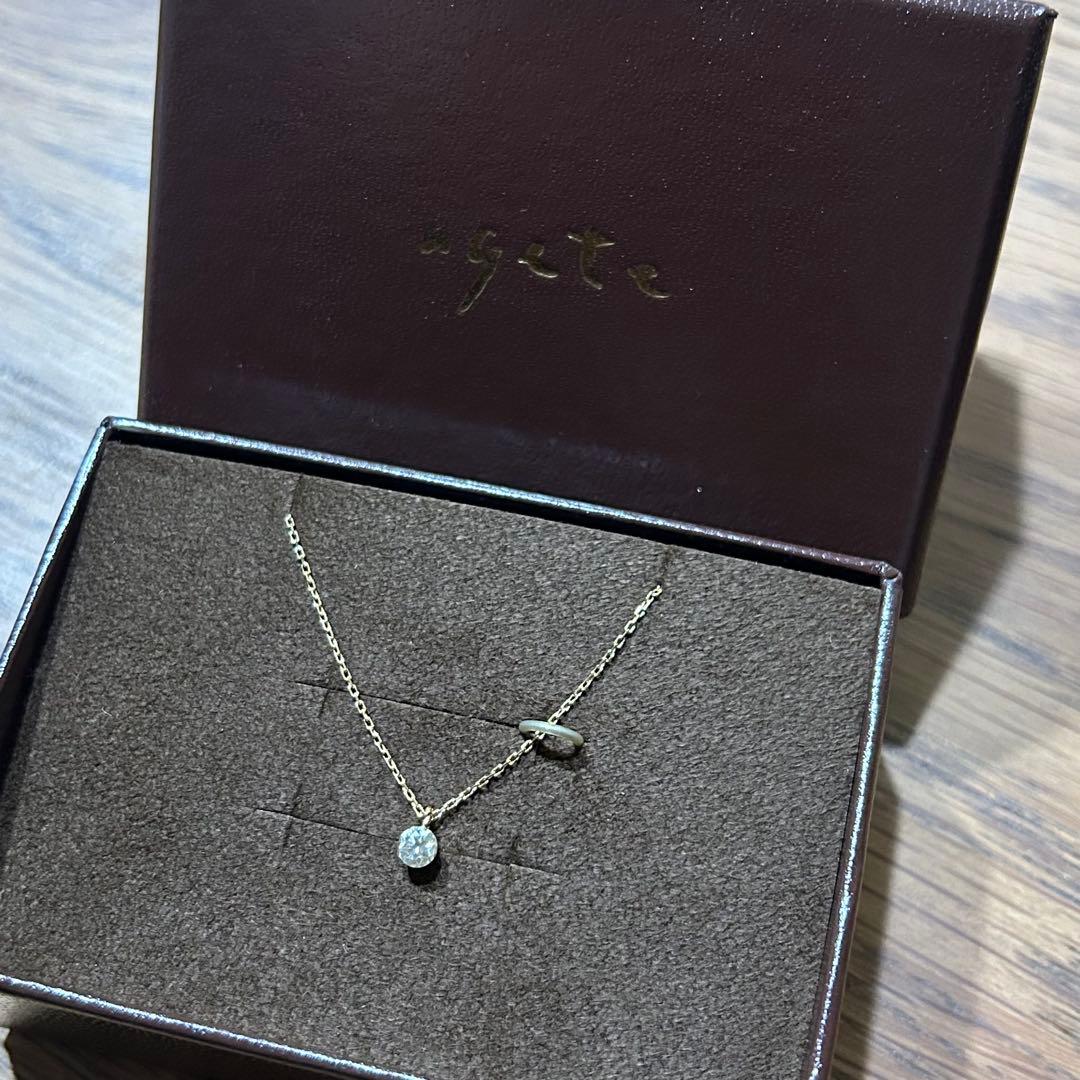 Agete K18 0.15ct diamond necklace with a 45 cm chain displayed on a white background