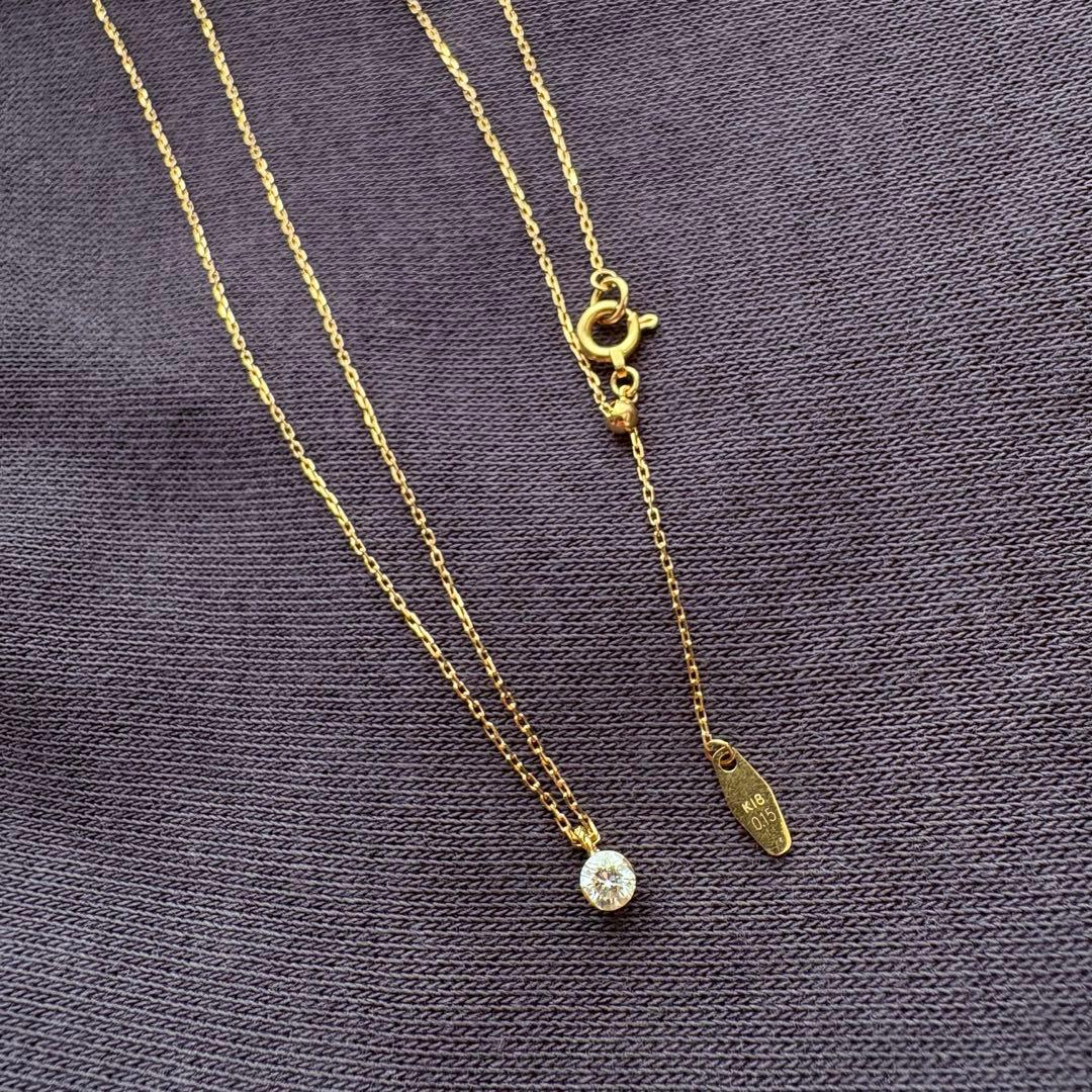 Agete K18 0.15ct diamond necklace with a 45 cm chain displayed on a white background