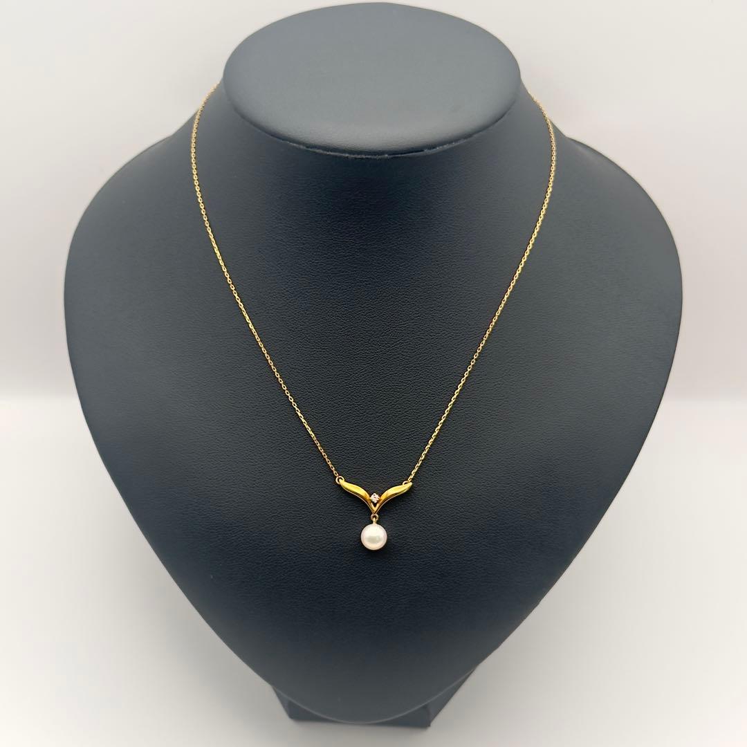 Mikimoto K18 diamond pearl necklace with 7.2mm pearls and 41.5 cm gold chain