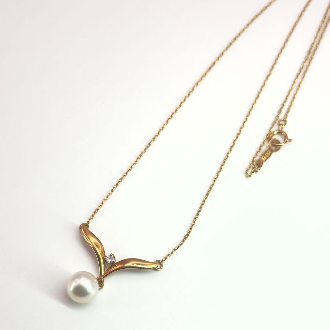 Mikimoto K18 diamond pearl necklace with 7.2mm pearls and 41.5 cm gold chain