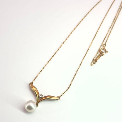 Mikimoto K18 diamond pearl necklace with 7.2mm pearls and 41.5 cm gold chain