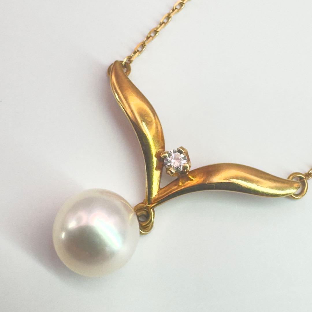 Mikimoto K18 diamond pearl necklace with 7.2mm pearls and 41.5 cm gold chain