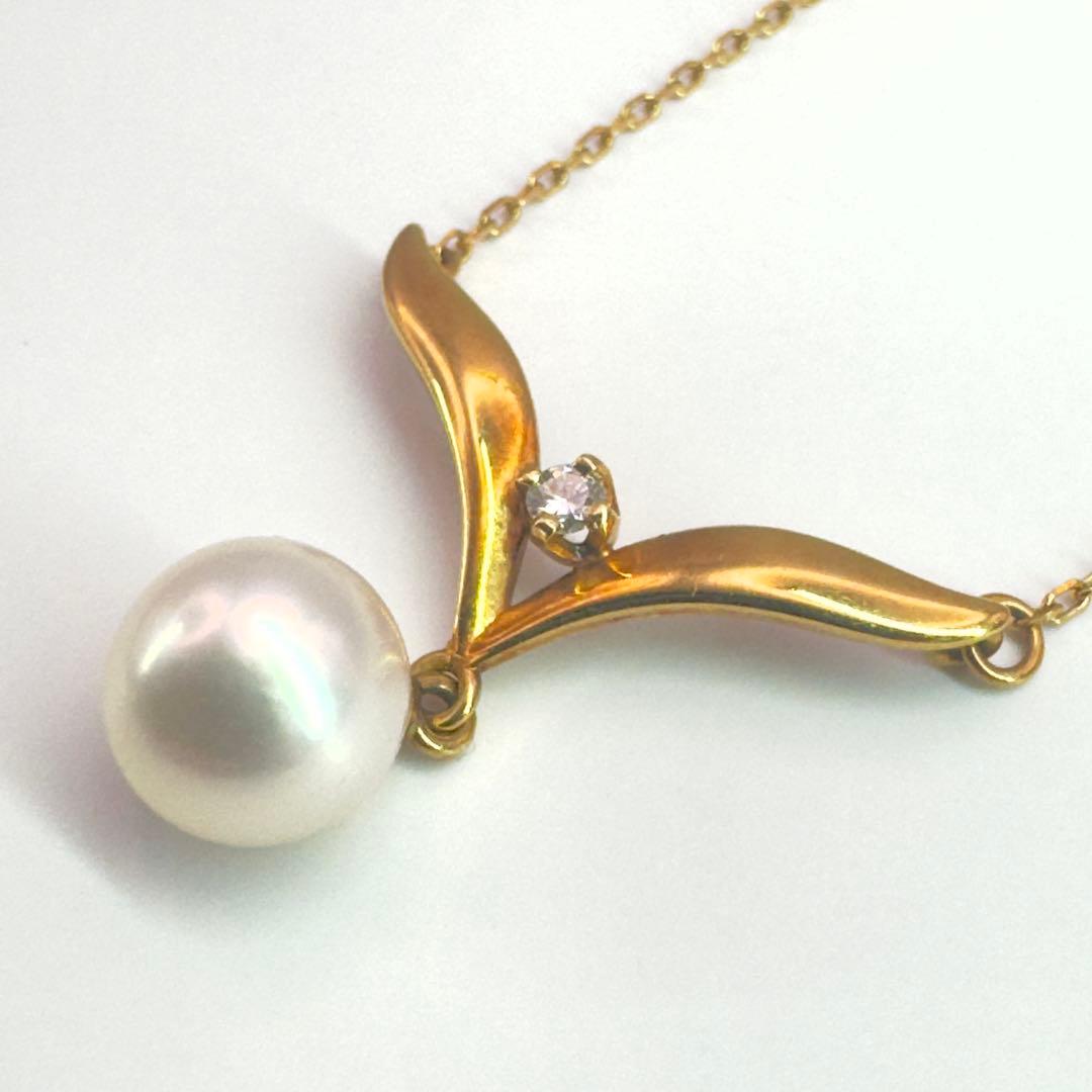 Mikimoto K18 diamond pearl necklace with 7.2mm pearls and 41.5 cm gold chain