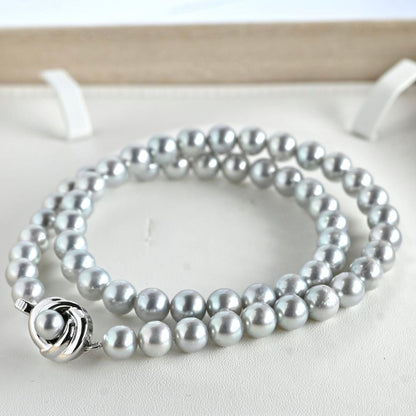 Tasaki Pearl Necklace with 7.5mm Akoya Freshwater Pearls in Gray Blue, 42cm length