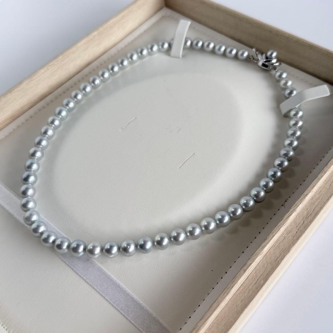 Tasaki Pearl Necklace with 7.5mm Akoya Freshwater Pearls in Gray Blue, 42cm length