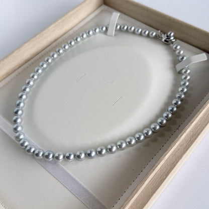 Tasaki Pearl Necklace with 7.5mm Akoya Freshwater Pearls in Gray Blue, 42cm length