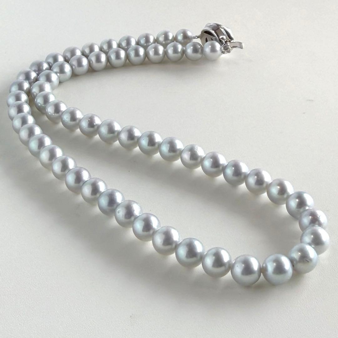 Tasaki Pearl Necklace with 7.5mm Akoya Freshwater Pearls in Gray Blue, 42cm length