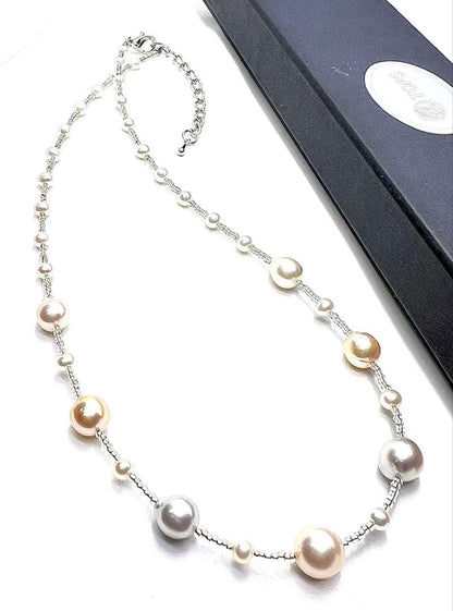 Akoya pearl multi-color necklace featuring natural blue and baby freshwater pearls, 40-45cm length