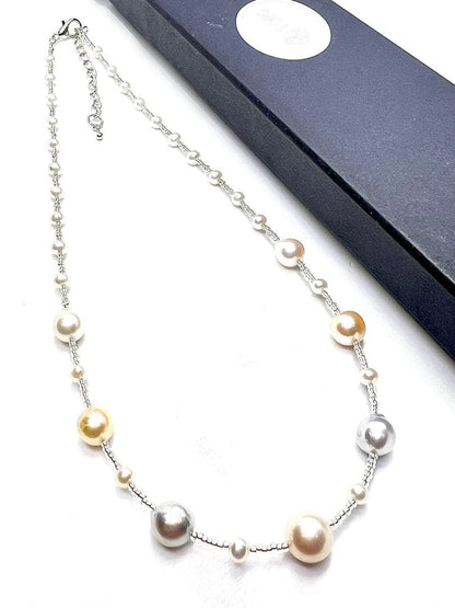 Akoya pearl multi-color necklace featuring natural blue and baby freshwater pearls, 40-45cm length