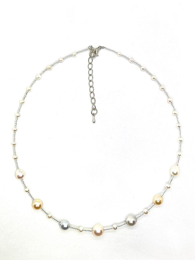 Akoya pearl multi-color necklace featuring natural blue and baby freshwater pearls, 40-45cm length