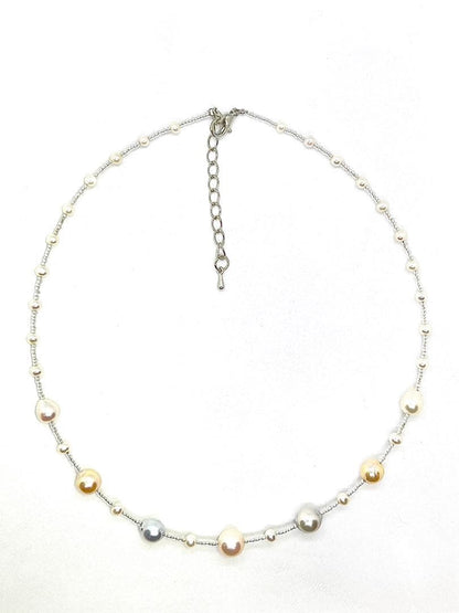 Akoya pearl multi-color necklace featuring natural blue and baby freshwater pearls, 40-45cm length
