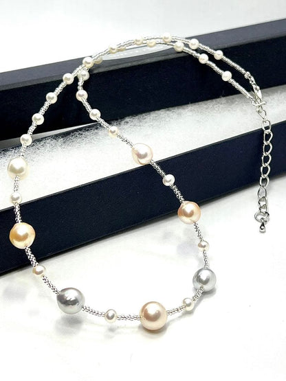 Akoya pearl multi-color necklace featuring natural blue and baby freshwater pearls, 40-45cm length