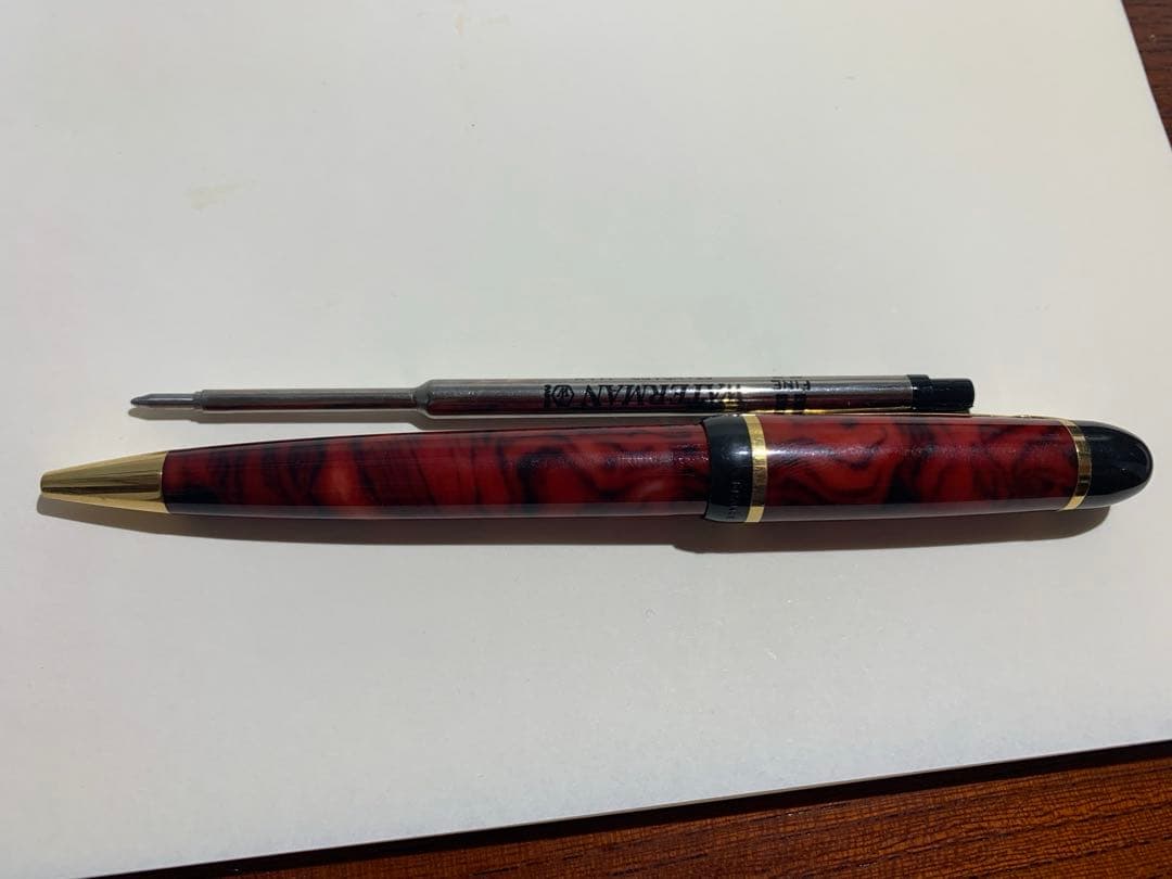 Waterman Phileas ballpoint pen with complex marbled barrel and intricate pattern, vintage 2000s Japanese design