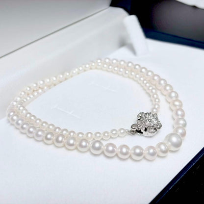Akoya genuine pearl necklace with white 3.5-7.3mm pearls on a 44cm silver chain