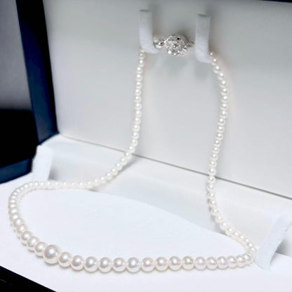 Akoya genuine pearl necklace with white 3.5-7.3mm pearls on a 44cm silver chain