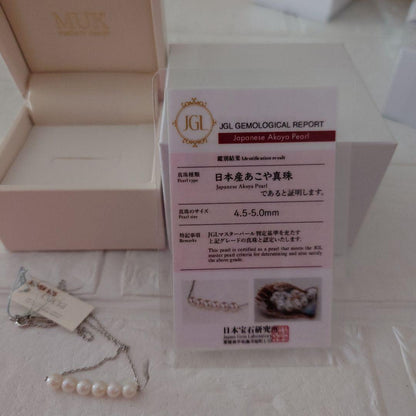 Japan-made SV925 necklace featuring 4.5mm Akoya pearls on a 50cm silver chain with certificate card
