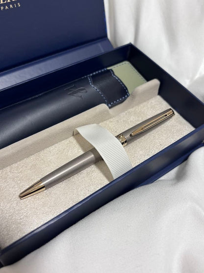 Waterman Ballpoint Pen in strong gray color with leather case and outer box