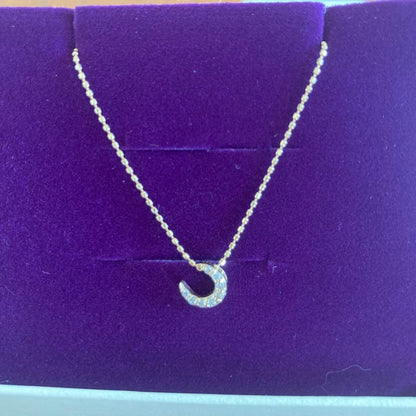 Agete K10 diamond moon necklace with eight diamonds on yellow gold ball chain