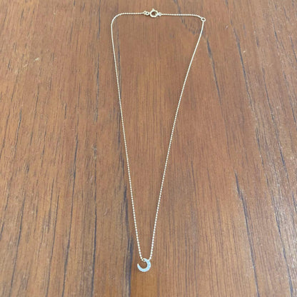 Agete K10 diamond moon necklace with eight diamonds on yellow gold ball chain