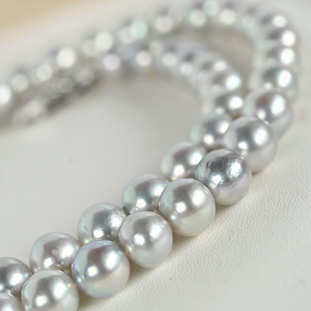 Tossaki Akoya pearl necklace featuring 7-7.5mm round pearls with silver clasp on a 42cm strand