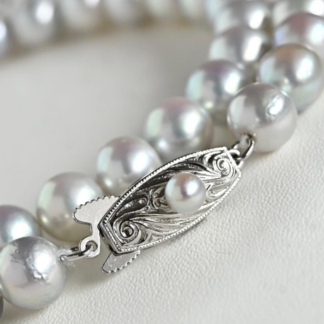 Tossaki Akoya pearl necklace featuring 7-7.5mm round pearls with silver clasp on a 42cm strand