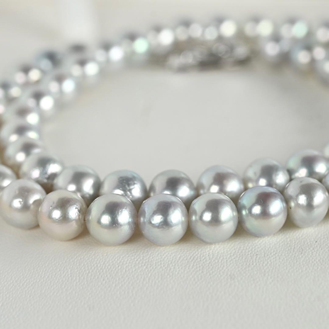 Tossaki Akoya pearl necklace featuring 7-7.5mm round pearls with silver clasp on a 42cm strand