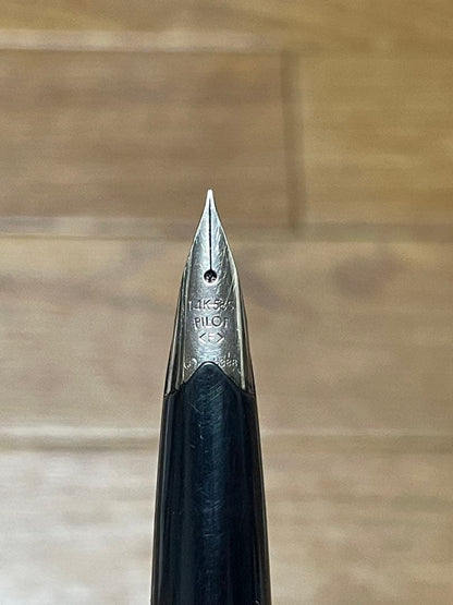 PILOT Elite Fountain Pen in black with 14K gold nib, model 14K-585, shown uncapped on white background