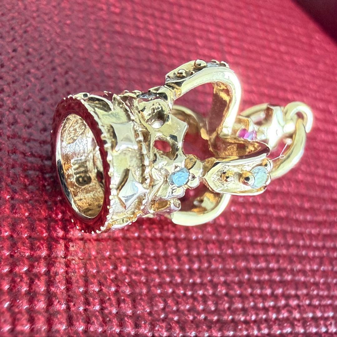 Agete Crown Motif Necklace Charm in K18YG gold with 10mm width and 22mm height including ring
