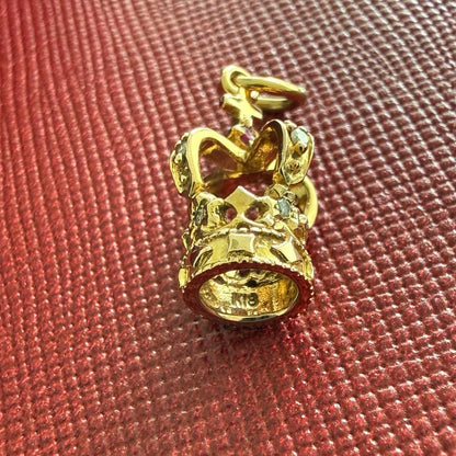 Agete Crown Motif Necklace Charm in K18YG gold with 10mm width and 22mm height including ring