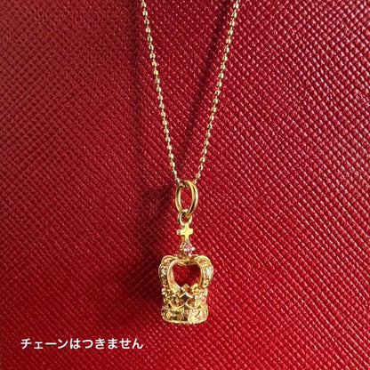 Agete Crown Motif Necklace Charm in K18YG gold with 10mm width and 22mm height including ring