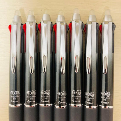 Set of seven Pilot Frixion 3 Metal Black Gradient pens with black red and blue ink and silicone grips