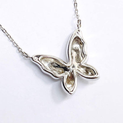 Mikimoto baby pearl butterfly necklace pendant with 4.0mm pearl on silver chain with adjustable length