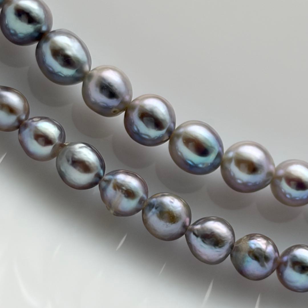 Aqua Pearl Baby Necklace Pt850 featuring natural blue Akoya pearls sized 3 to 4.3 mm on a 42.5 cm chain