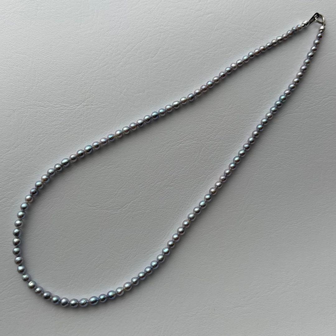 Aqua Pearl Baby Necklace Pt850 featuring natural blue Akoya pearls sized 3 to 4.3 mm on a 42.5 cm chain