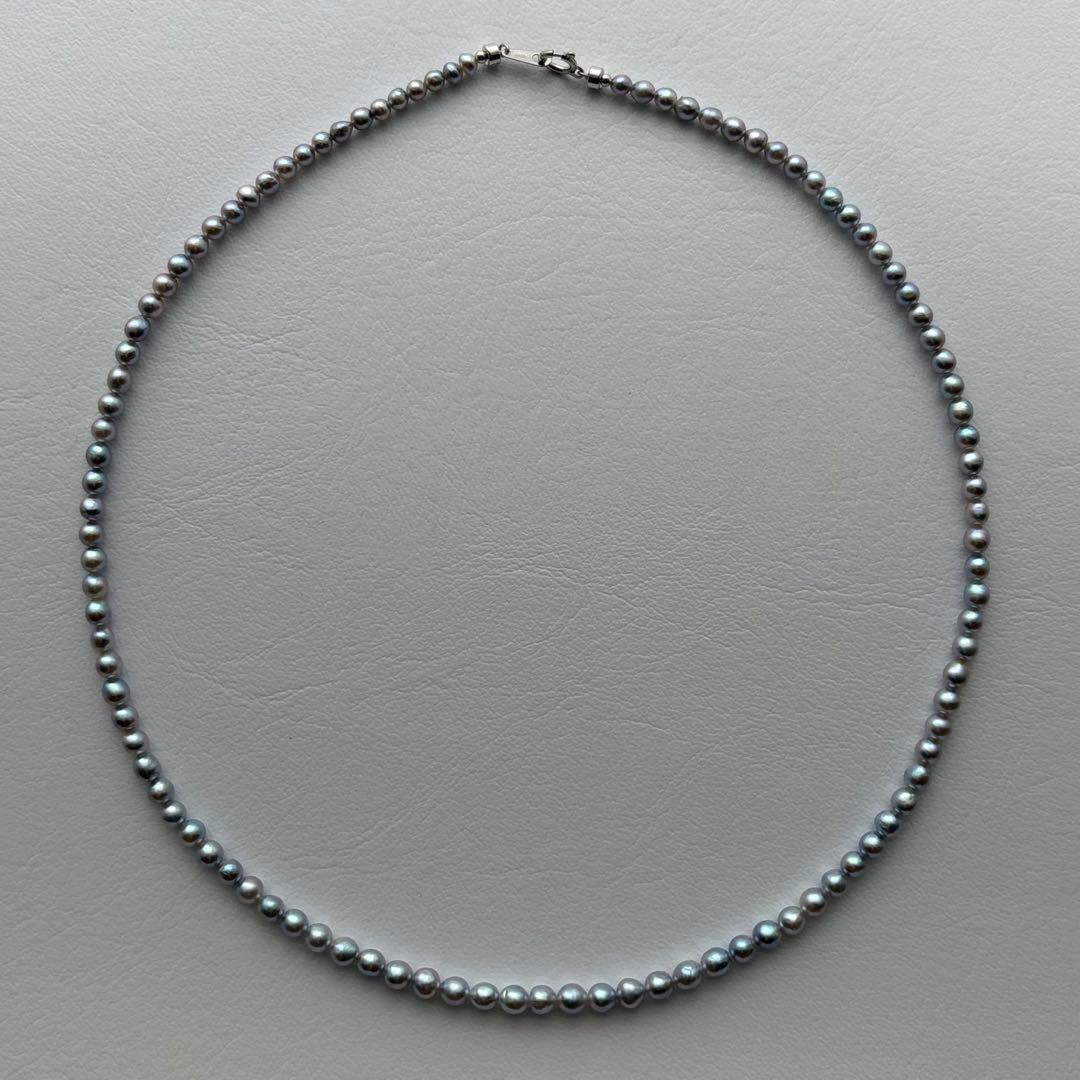 Aqua Pearl Baby Necklace Pt850 featuring natural blue Akoya pearls sized 3 to 4.3 mm on a 42.5 cm chain