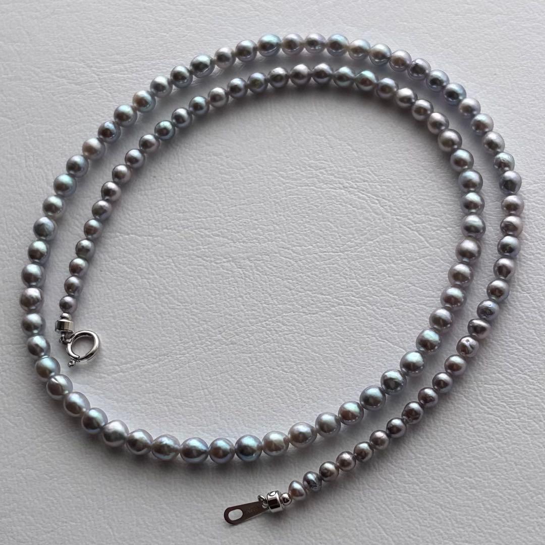 Aqua Pearl Baby Necklace Pt850 featuring natural blue Akoya pearls sized 3 to 4.3 mm on a 42.5 cm chain