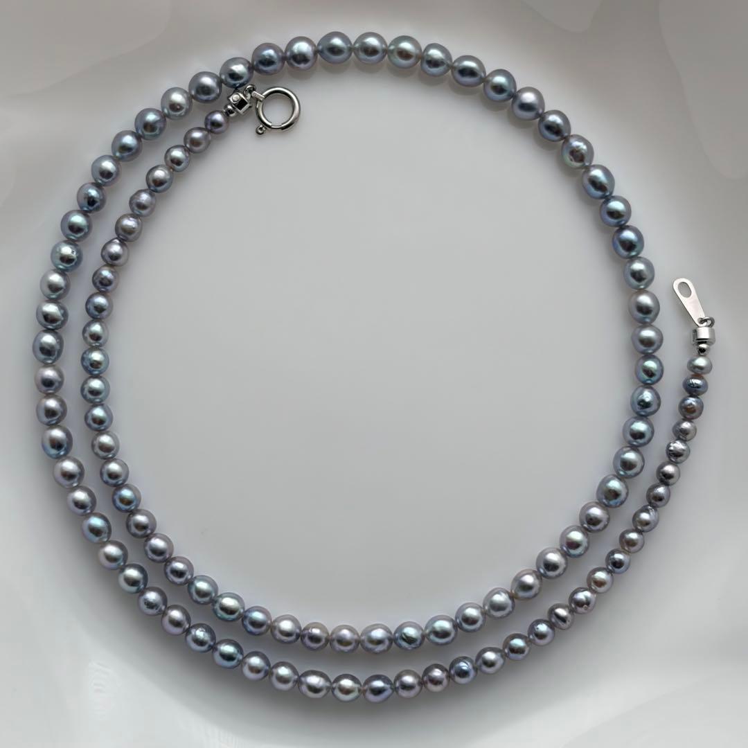 Aqua Pearl Baby Necklace Pt850 featuring natural blue Akoya pearls sized 3 to 4.3 mm on a 42.5 cm chain
