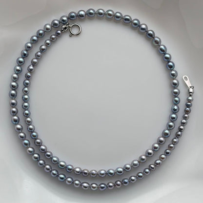 Aqua Pearl Baby Necklace Pt850 featuring natural blue Akoya pearls sized 3 to 4.3 mm on a 42.5 cm chain